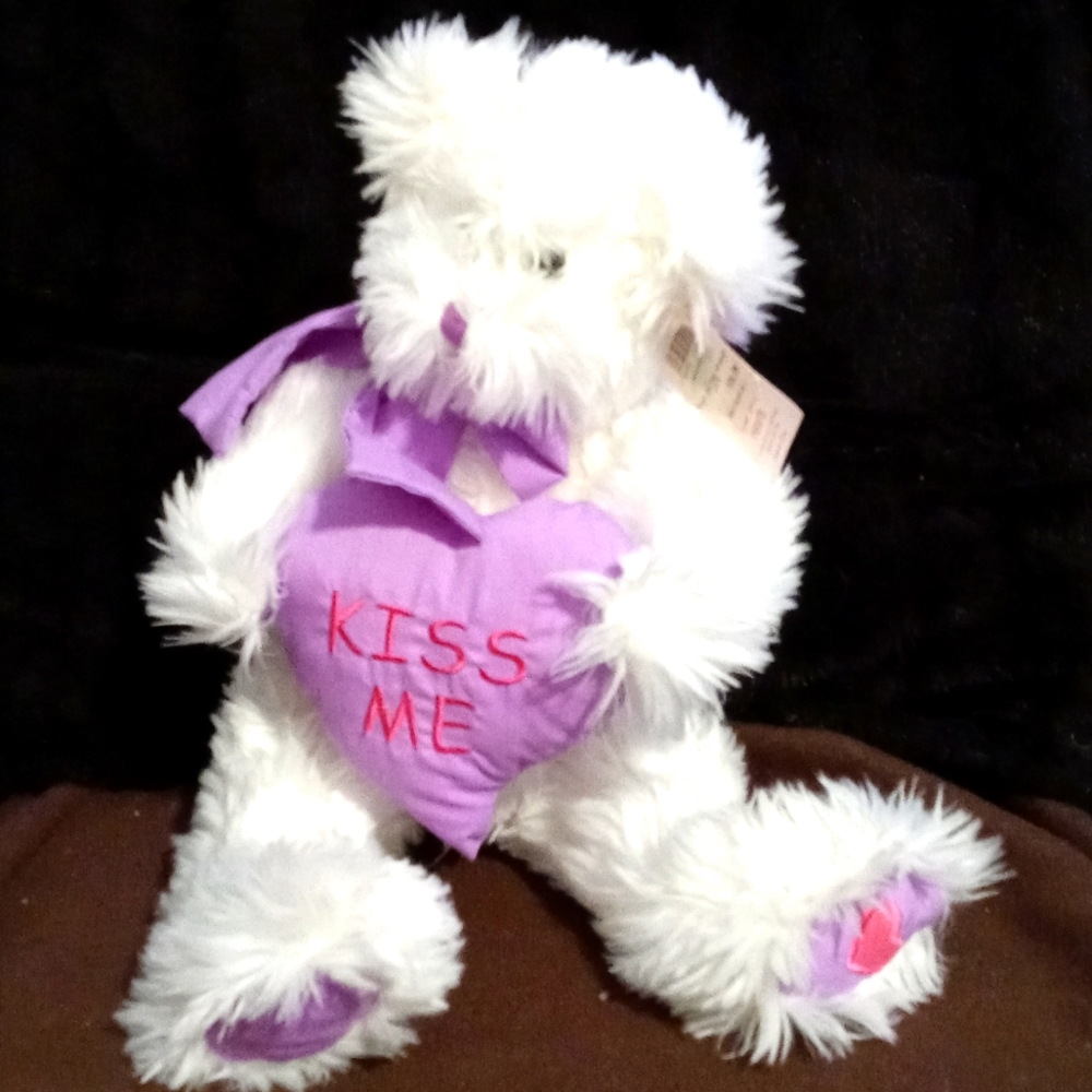 AVAILABLE - Burton & Burton 2006 White & Purple Valentine's Bear  - 17" Tall